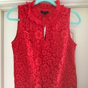 J. Crew Red Lace Ruffle Neck Top Size Small  *NWT*
